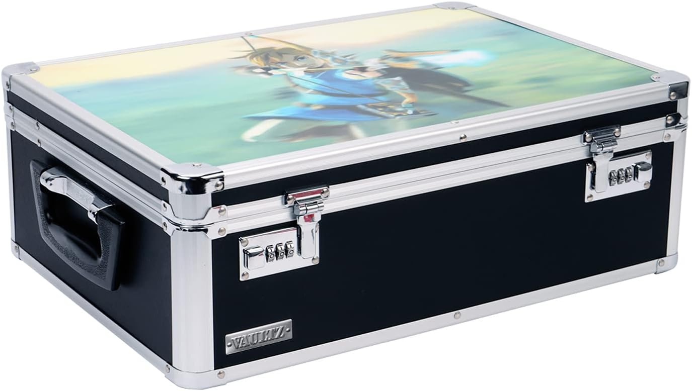 Vaultz Locking Storage Box - 6.5 x 23 x 13.5 Inch Lockable Storage Box Safe for Documents & Valuables w/ Combination Lock, Black/Silver Pack of 2