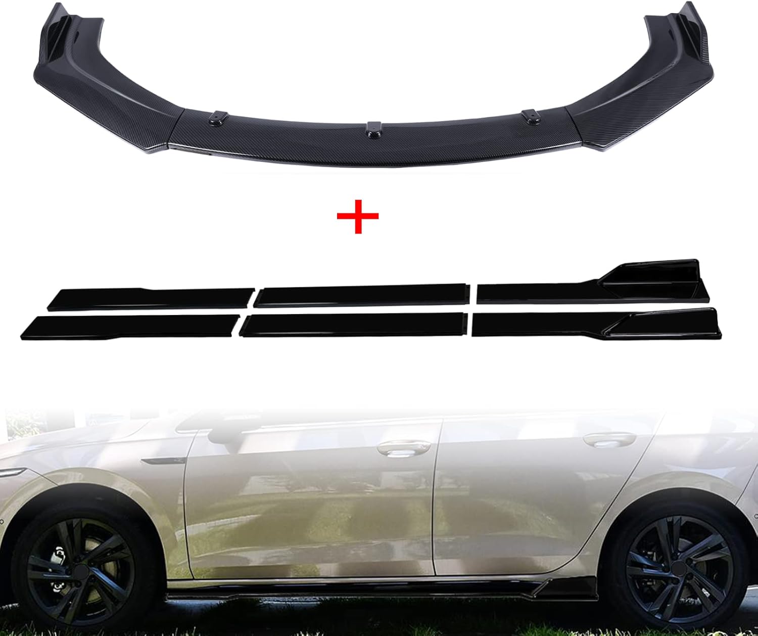 Car Front Bumper Lip Splitter Trim Protection Automotive Air Dams Body Kit Spoiler,Universal Fit for Most Cars Ford Kia GMC Audi Honda Mazda and More,Carbon Fiber Pattern Pack of 2