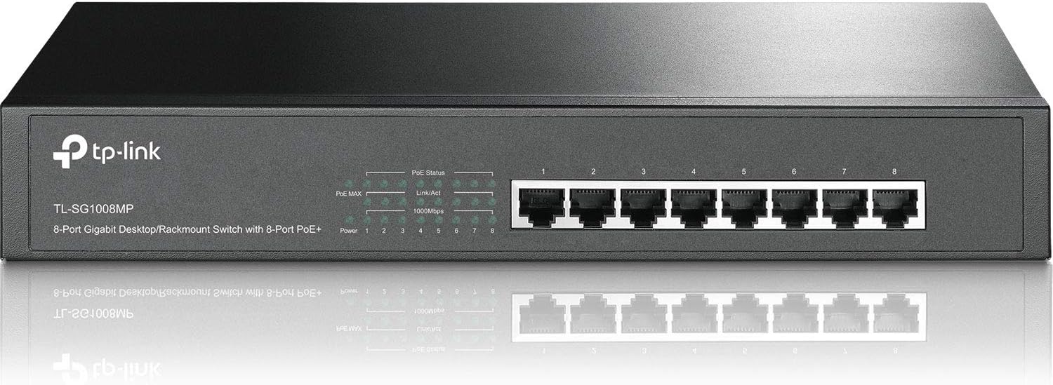 TP-Link TL-SG1008MP V2 | 8 Port Gigabit PoE Switch | 8 PoE+ Ports @153W | Rackmount | Plug & Play | Sturdy Metal | Shielded Ports | Limited Lifetime Protection | Overload Protection w/ Port Priority