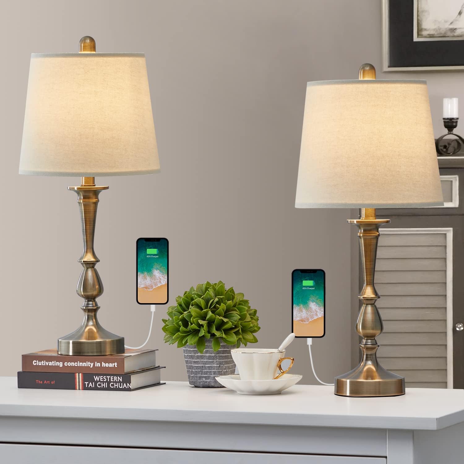 Oneach USB Table Lamp Set of 2 Modern Bedside Desk Lamps for Bedroom Living Room Office 25