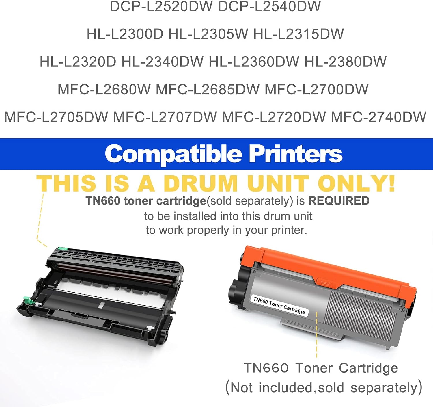 Galada Compatible Drum Unit Replacement for DR630 DR-630 for Brother HL-L2360DW HL-L2380DW HL-L2300D HL-L2320D HL-L2340DW MFC-L2700DW DCP-L2540DW DCP-L2520DW Printer 1 Pack(Drum Unit ONLY) Pack of 2