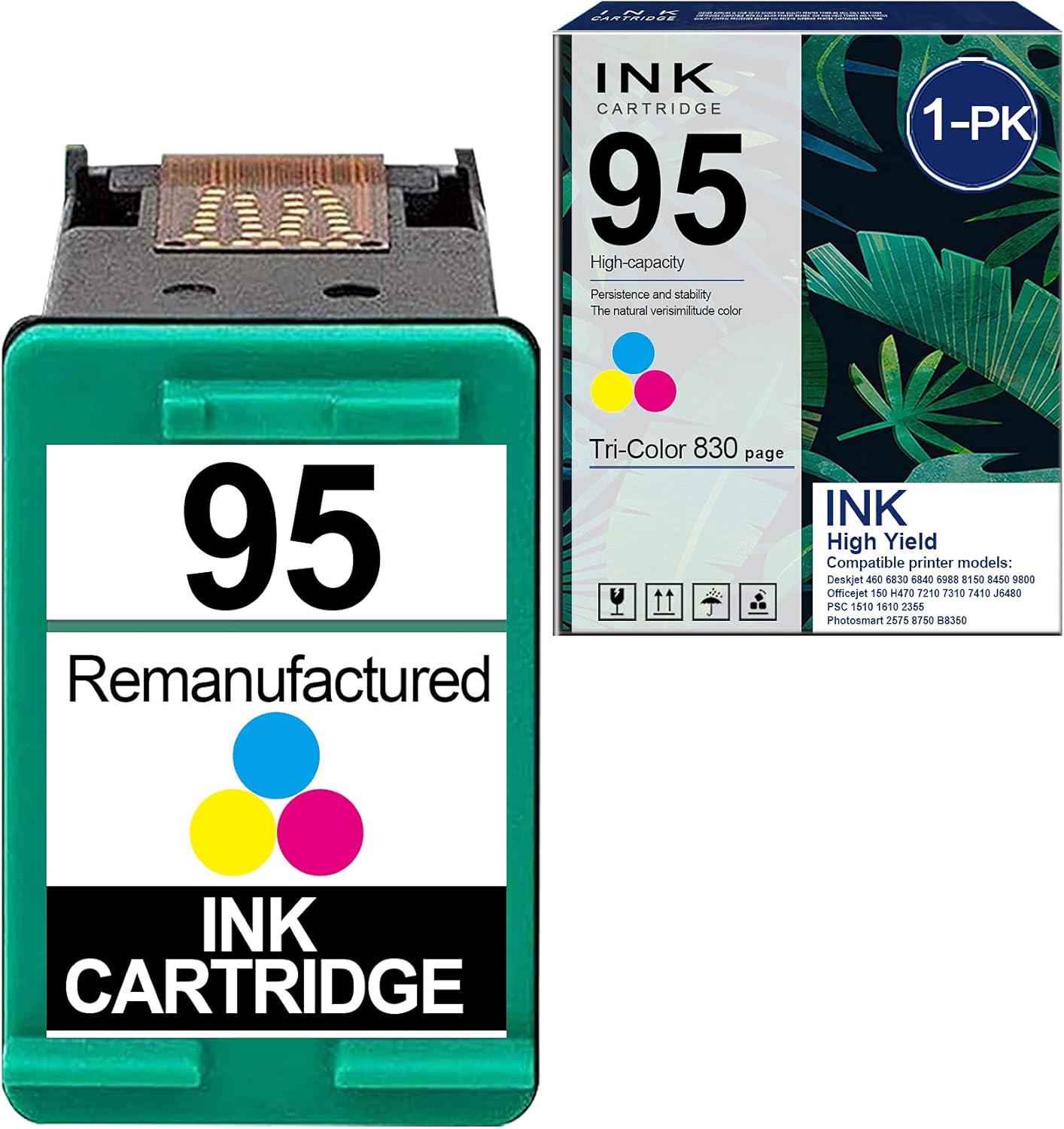 (Tri-Color,1 Pack) 95 | C8766WN Remanufactured 95 Ink Cartridge Replacement for HP Deskjet 6988 8150 8450 9800 Officejet 150 J6480 PSC 1510 1610 Photosmart 2575 8750 B8350 Ink Printer Pack of 2