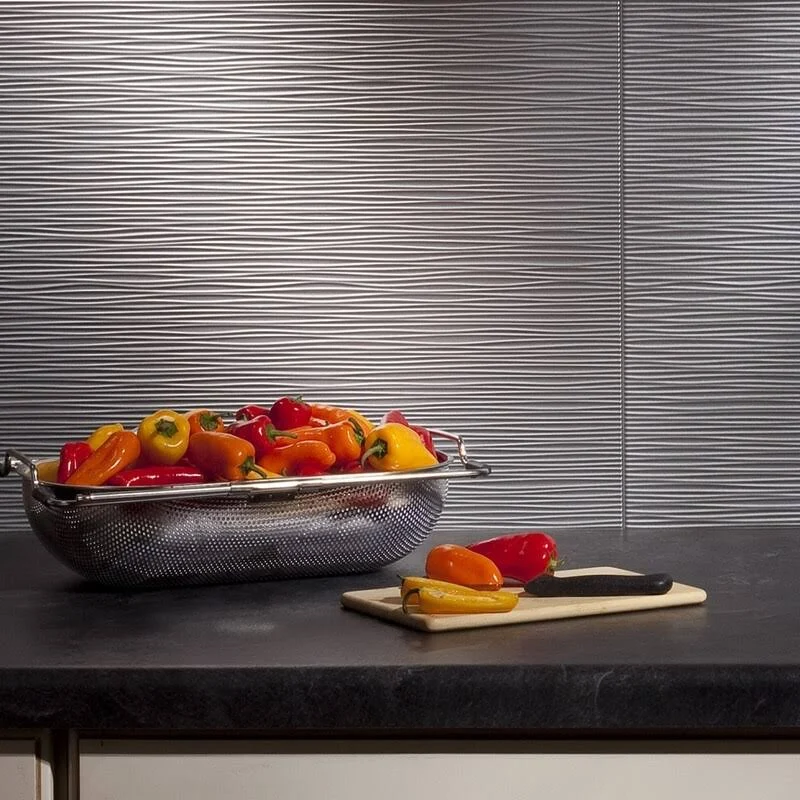 Fasade 18in x 24in Ripple Argent Silver Backsplash Panel (5 Pack)