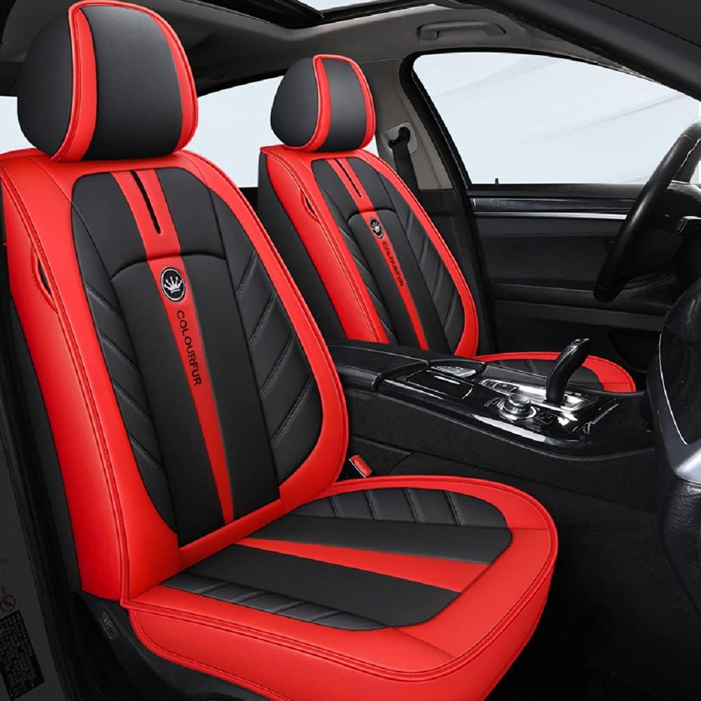 LK-1 WINS-Fashion PU Breathable Leather car seat Cover 5-Seater Universal fit (Black-red)