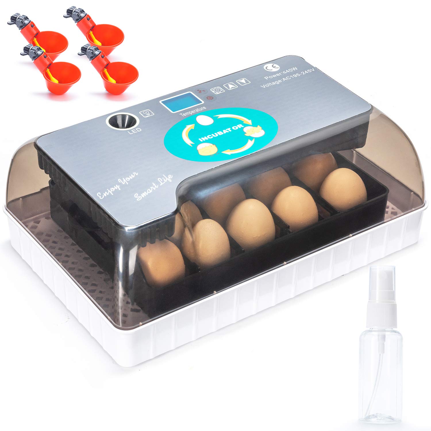 Apdo Egg Incubator, 9-35 Eggs Fully Automatic Poultry Hatcher Machine, Led Candler Automatic Egg Turner Temperature Control, Chicken Incubators for Hatching Eggs, Chicken Quail Duck Goose Turkey