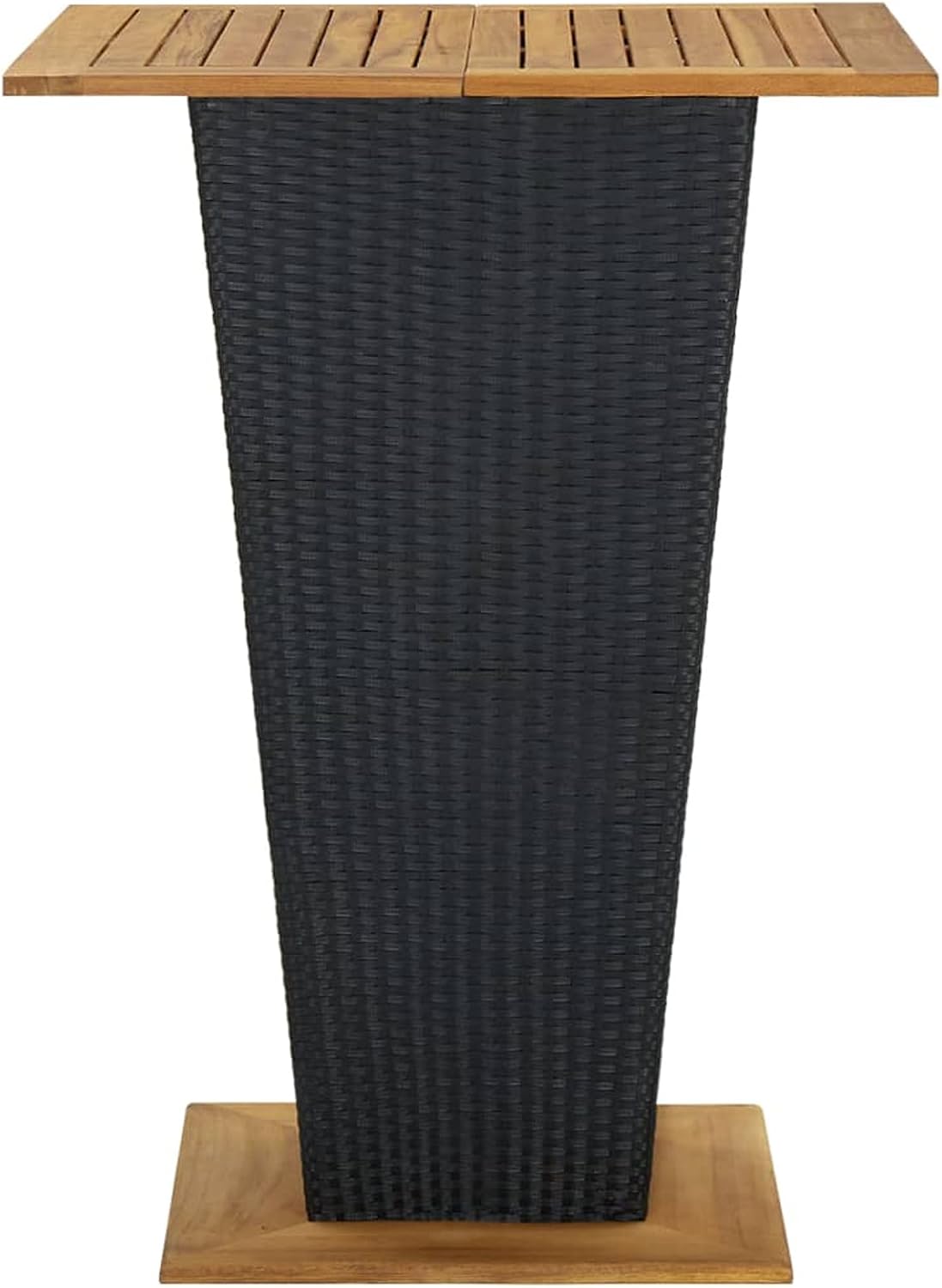 Tidyard Bar Table Acacia Wood Tabletop Bistro Table Counter Height Pub Table Black Poly Rattan for Kitchen, Dining Room, Cafe Home Furniture 31.5 x 31.5 x 43.3 Inches (L x W x H)