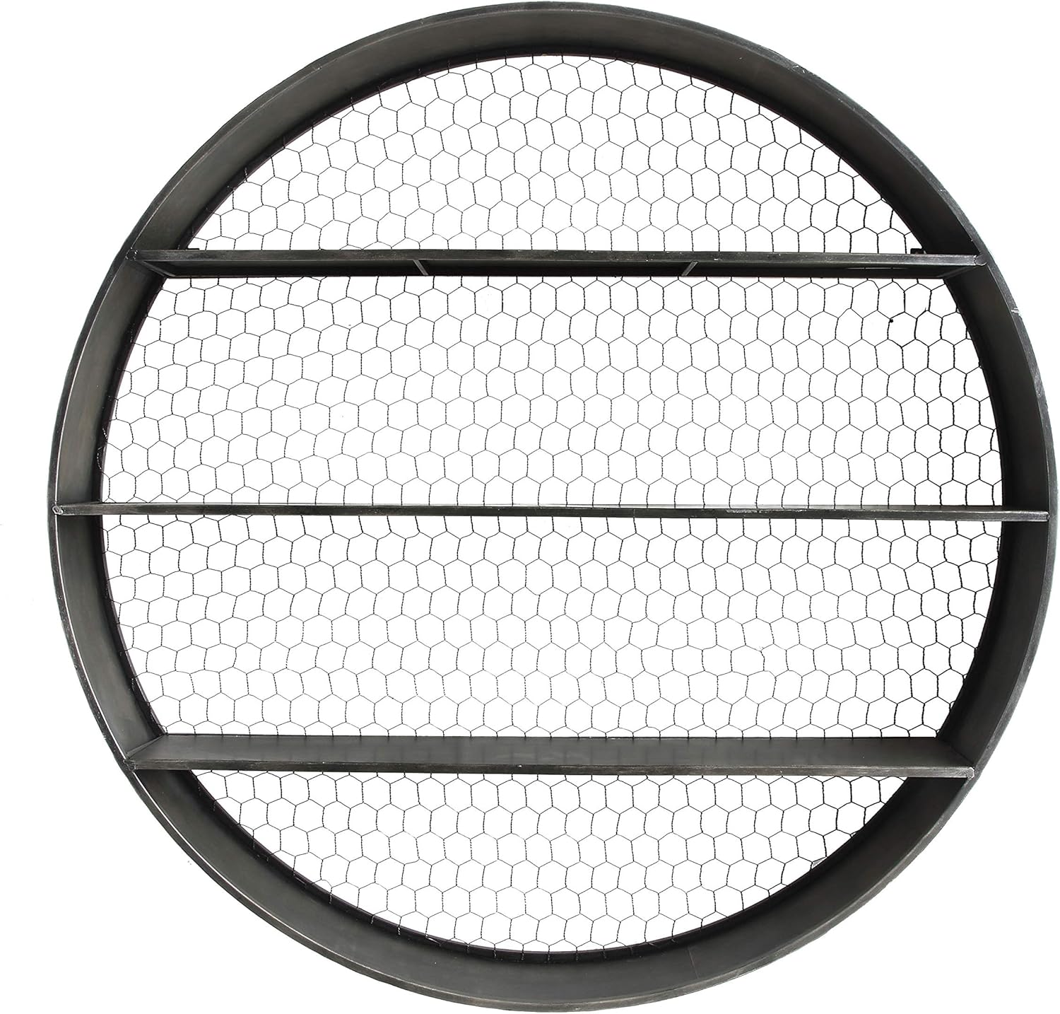 Creative Co-Op Round Metal D&eacute;cor with 4 Shelves & Wire Back Wall Shelves, Silver