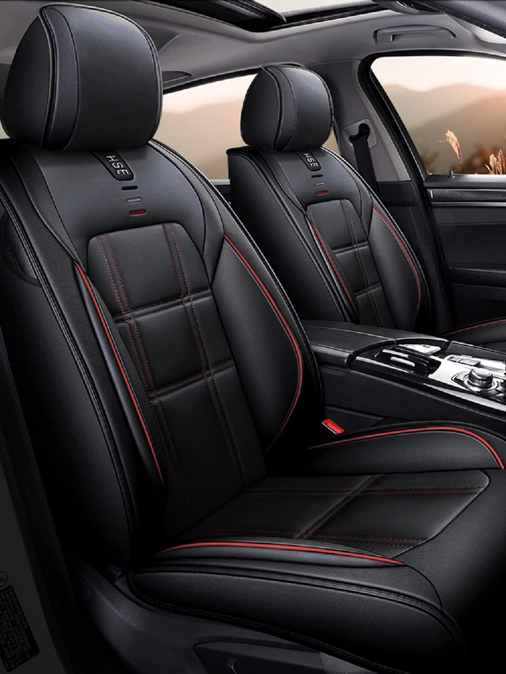 XFK003 Leather Car Seat Covers, Faux Leatherette Automotive Vehicle Cushion Cover for Cars SUV Pick-up Truck Universal Fit Set for Auto Interior Accessories