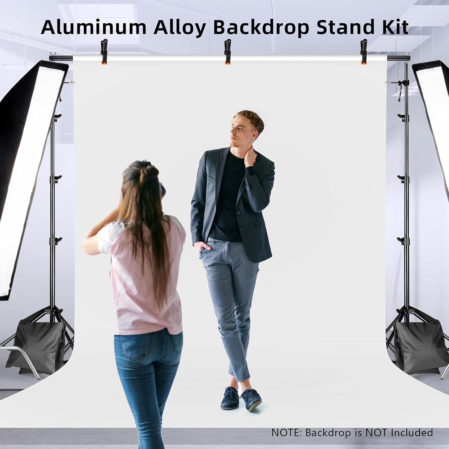 Backdrop Stand 8.5x10ft Adjustable Background Support System Kit Photo Backdrop Stand with 3 x Spring Clamps for Parties Photography Photo Video