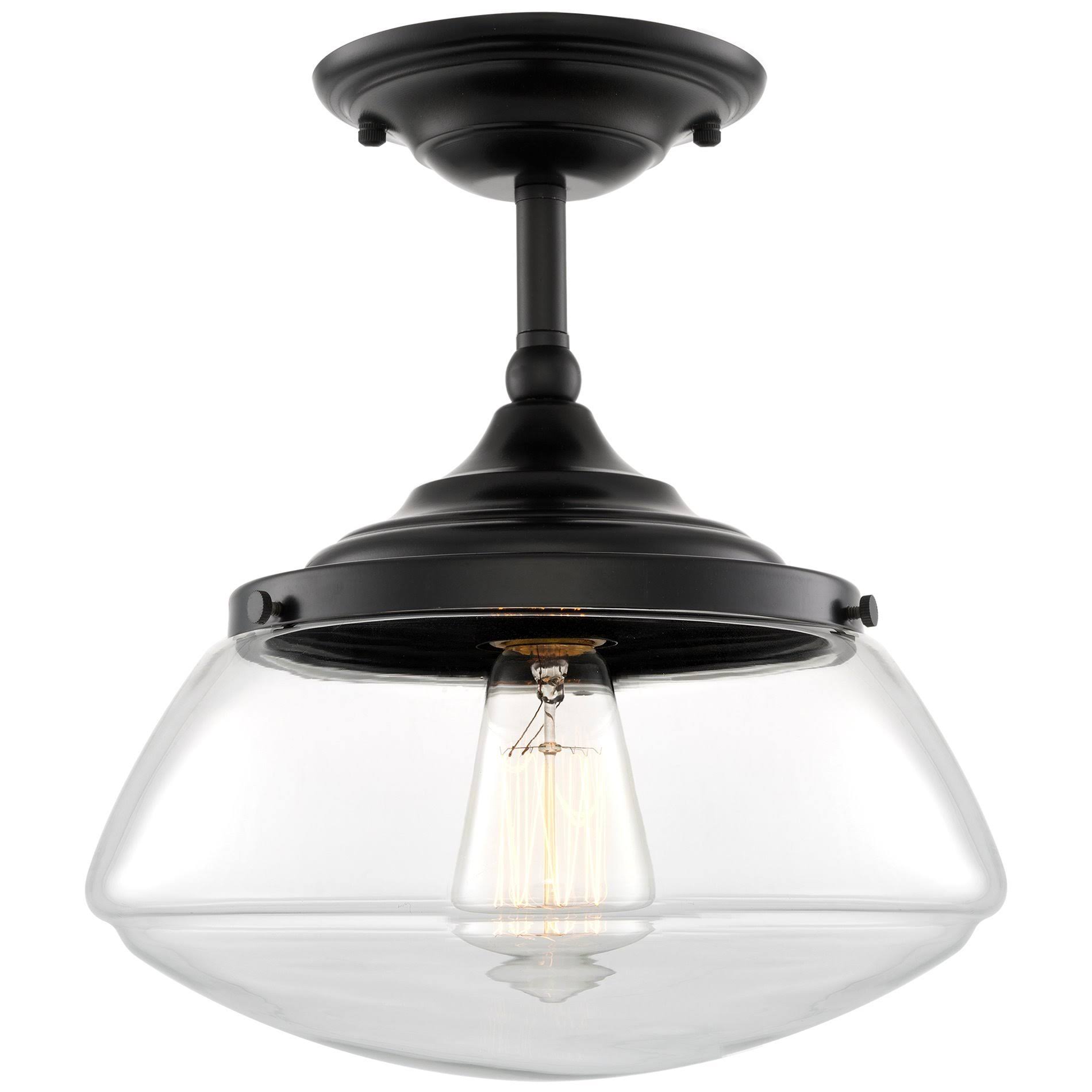 / Kira Home Summit 10x22 Industrial Semi Flush Mount Ceiling Light + Schoolhouse Glass Shade, Matte Black Finish