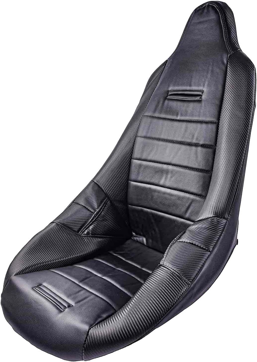 JEGS Pro High Back Custom Seat Cover | Black With Faux Carbon Fiber Trim and Side Panels | Cover Only, Seat Available Separately | Snap-On Installation |15.5 Inch Hip Width