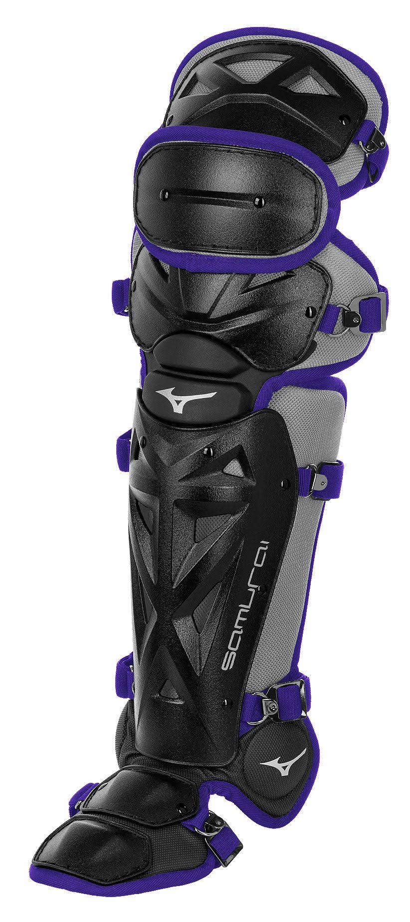 Mizuno Samurai Adult Baseball Shin Guards 15.5x22 Black/Purple