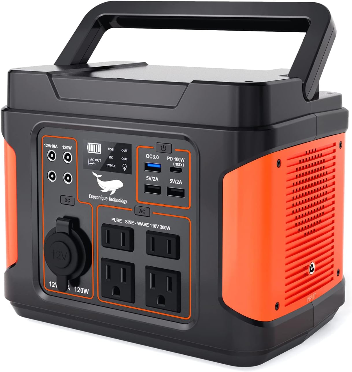 300W Portable Power Station, Ecosonique 100W PD Input/Output Solar Generator with Super Fast Charge, 110V/296Wh Pure Sine Wave Rechargeable CPAP Backup Lithium Battery for Camping Adventure Blackout