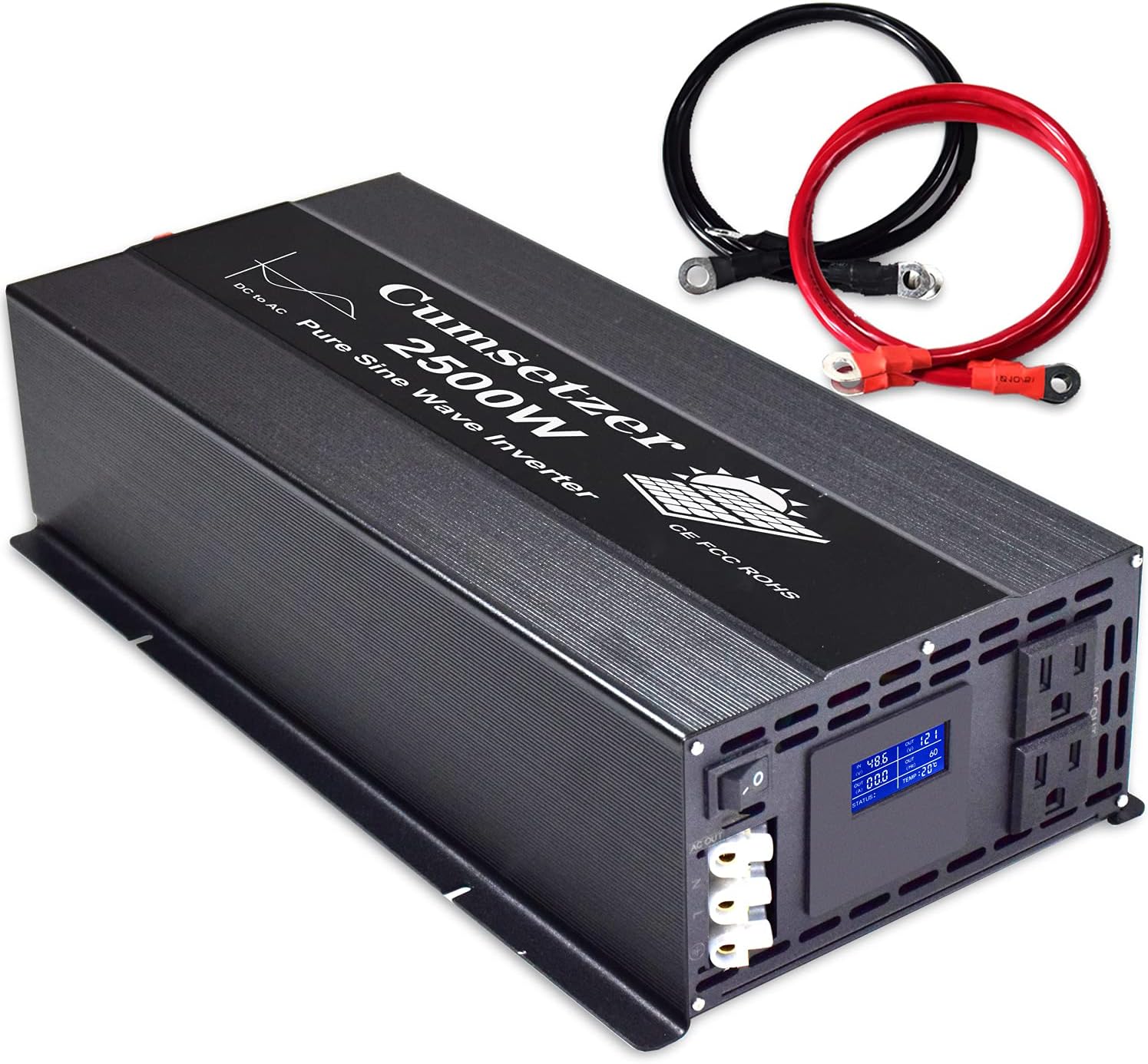 Cumsetzer 2500w Pure Sine Wave Inverter Power Inverter 48v dc to ac 110v 120v with Dual US Outlet, Hardwire Terminal, LCD Display for RV, Truck, Yacht, and Off Grid Solar System (2500w 48v)