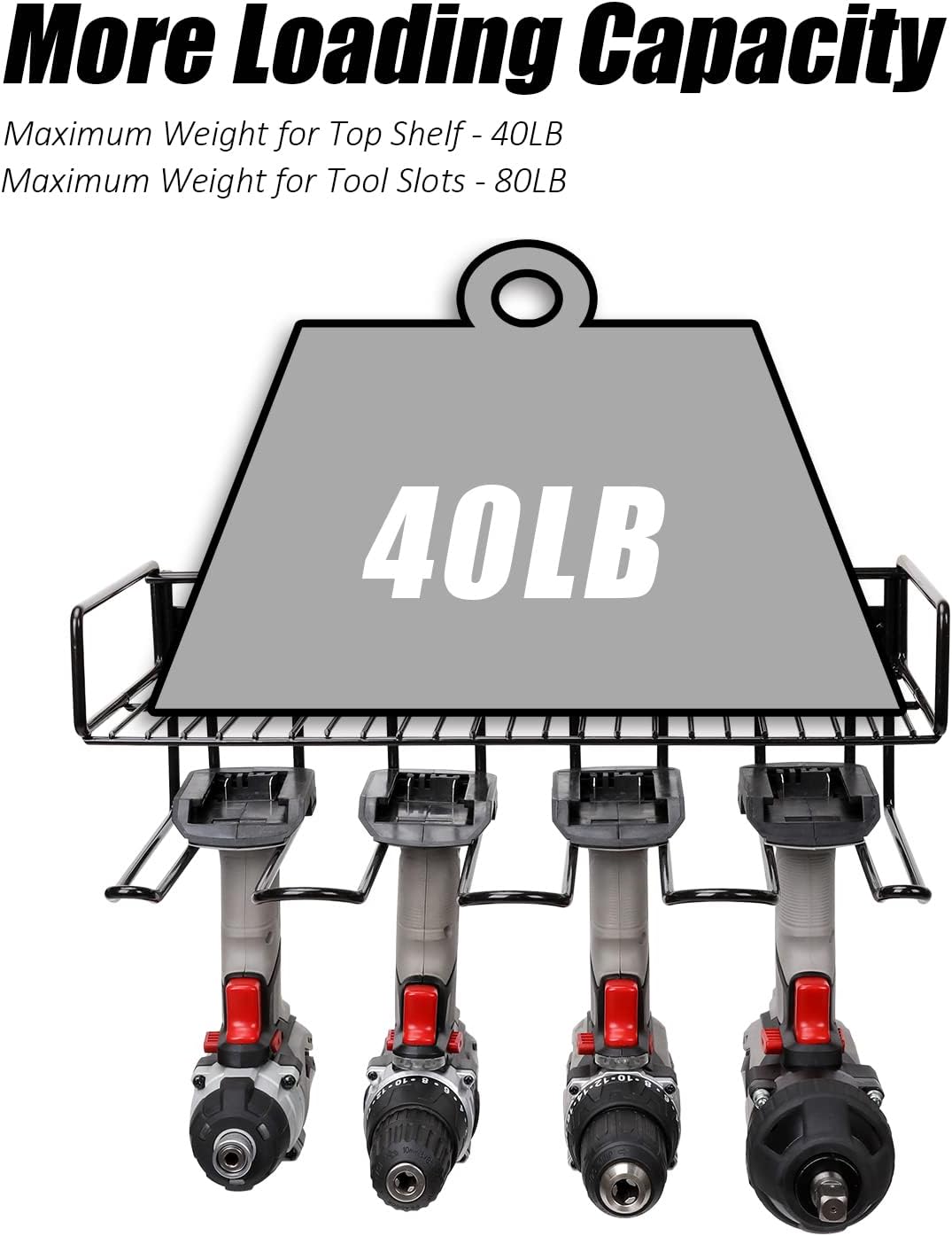 WellMall Tool Storage Organizer Holder - Wall Mount Style for Power Tool Drill as Heavy Duty Tool Shelf & Tool Rack with Compact Design