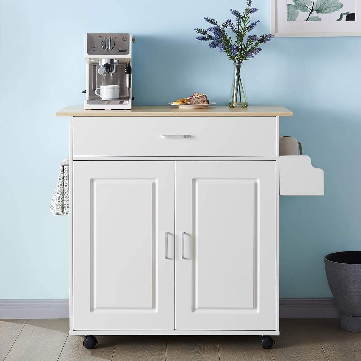 Kitchen Island with Storage on Wheels Kitchen Cart Trolley with Storage, Wood Top Kitchen Cart with Drawers, Buffet Cabinet, Storage Cabinet, Spice Rack for Kitchens Dining, Black