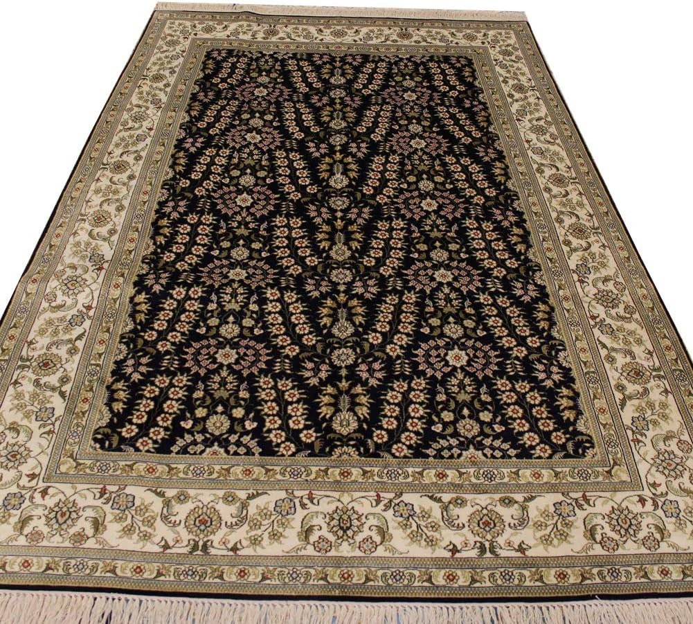 Yilong Carpet 5'x8' Handwoven Persian Rug Black Hereke Silk Carpet for Living Room Bedroom