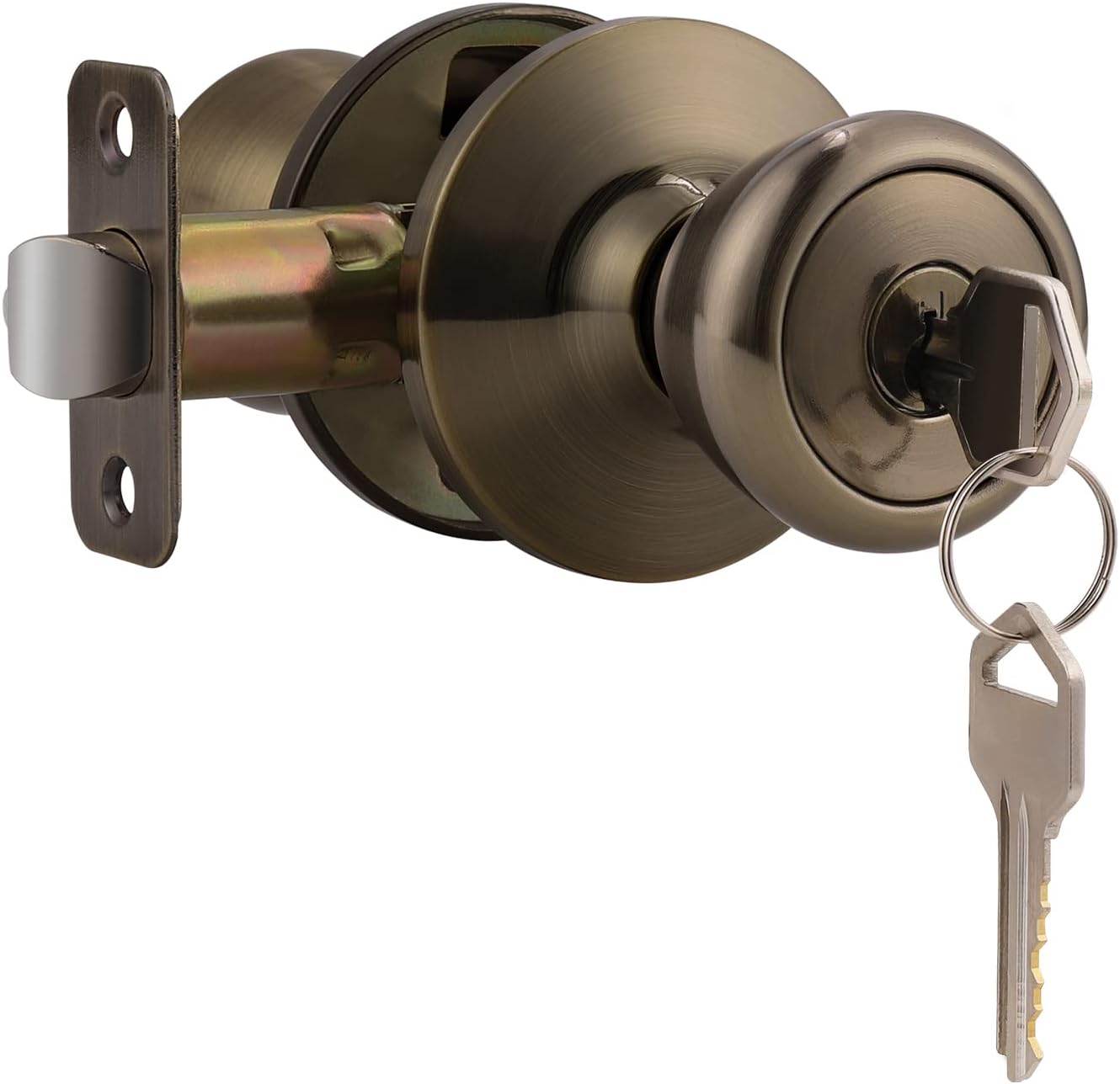 4 Pack Key Entry Door Knob, Keyed Alike Entrance Door Lockset for Front and Office Doors, Tulip Style Door Knob with Lock and Same Keys, Polished Brass