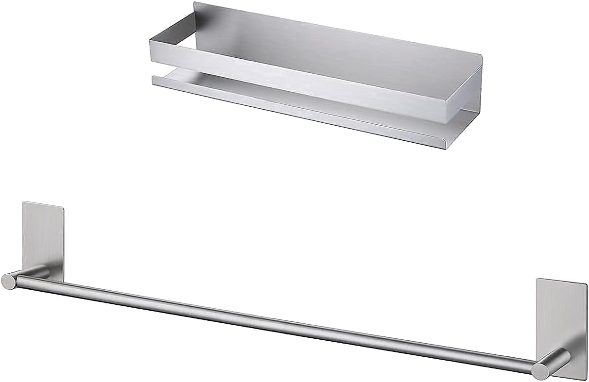 KES 24-Inch Adhesive Towel Bar and 15.7-Inch Shower Shelf for Bathroom Wall Mounted SUS304 Stainless Steel, BSC205S40B-2+A7000S60B-2 Pack of 2