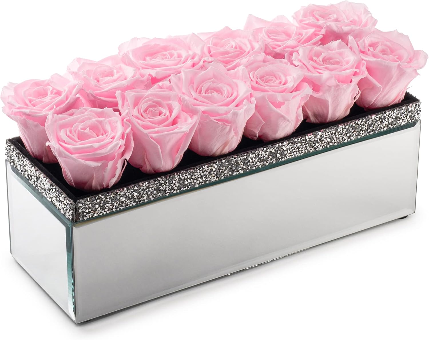 Soho Floral Arts | Extra Large Mirrored Vase Pave Accent | Preserved Roses That Last for Years | Forever Roses in a Box (Radiant Pink)