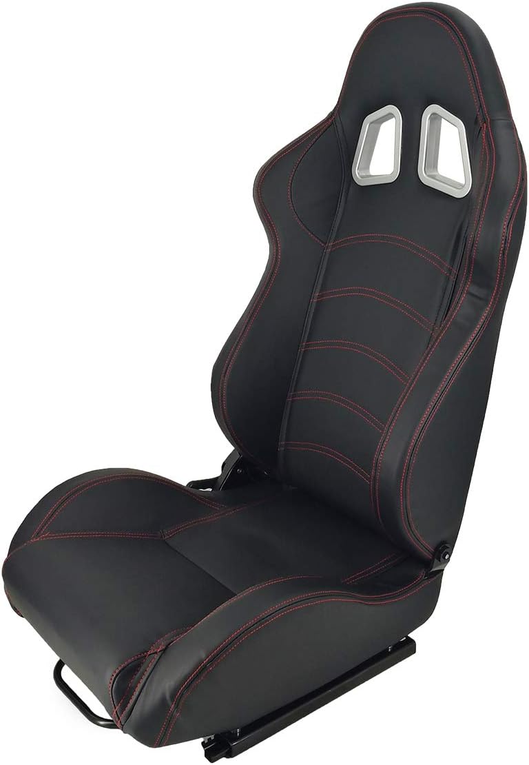 Universal Racing Seats for Car Pair of Black PVC Faux Leather Single Adjuster Double Slide Track Racing Car Seats