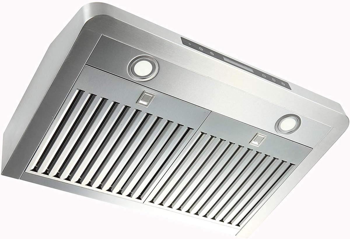 EKON 30-in Range Hood Under-Cabinet Hood Ducted Kitchen Hood Stove Vent 4 Speed Touch Screen Control With Remote 2Pcs 3W LED lights Dishwasher-safe Filters Fan Timer (NAC01-30