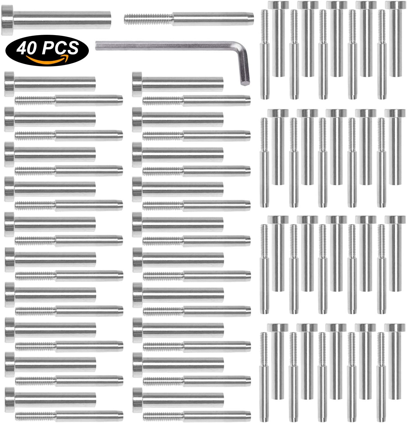 CKE 40 Pack Stainless Steel Invisible Receiver and Swage Stud End for 3/16 Inch Cable Railing, Deck Stair Threaded End Fitting for Wood & Metal Post