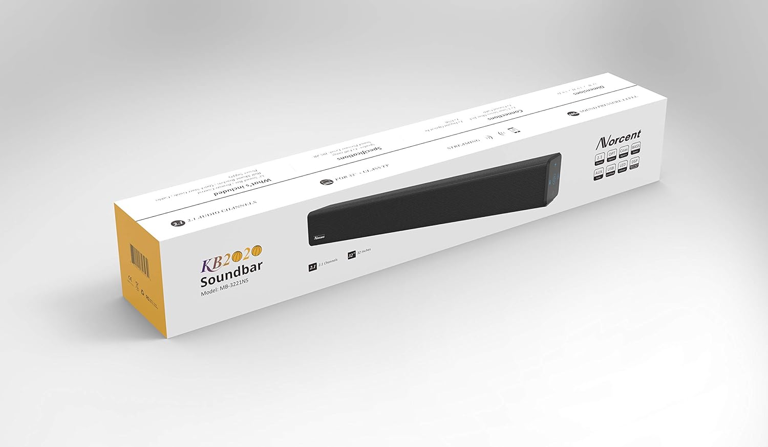 Norcent Black Mamba KB-2020 Series,Model MB-3221NS,2.1 Channel Bluetooth 5.0 TV Soundbar with Built-in Dual Subwoofer TV Speakers,100Watt 32 Inch Soundbar System, 2022 New Version Pack of 2