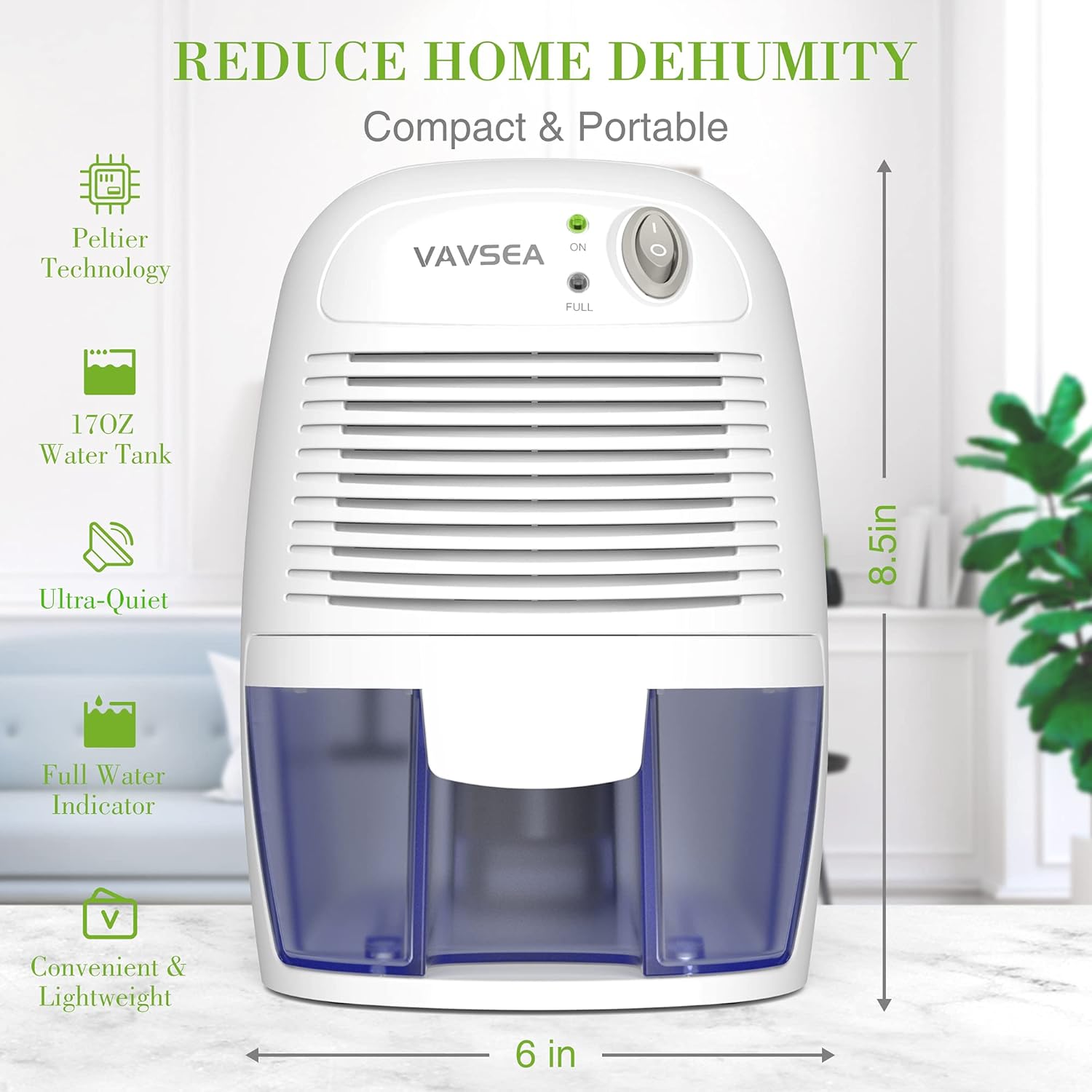 VAVSEA Small Electric Dehumidifier, 1200 Cubic Feet (215 sq ft) Portable Mini Dehumidifier Quiet Use for High Humidity in Home, Bathroom, Bedroom, Kitchen, Basements, Wardrobe Closet, Office, RV… Pack of 2