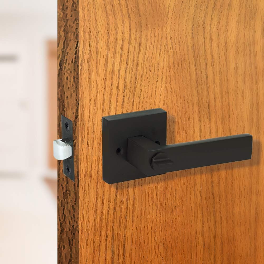6 Pack Square Door Lever Privacy Door Lock Handleset Keyless Door Knobs Storage Room Bathroom Lockset No Key in Black