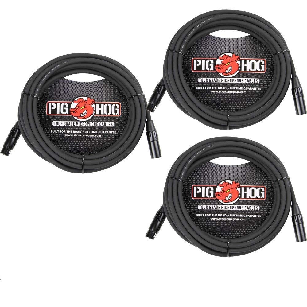 Pig Hog XLR 25 Foot Pack Tour Grade Microphone Cables (3-Pack) Pack of 2