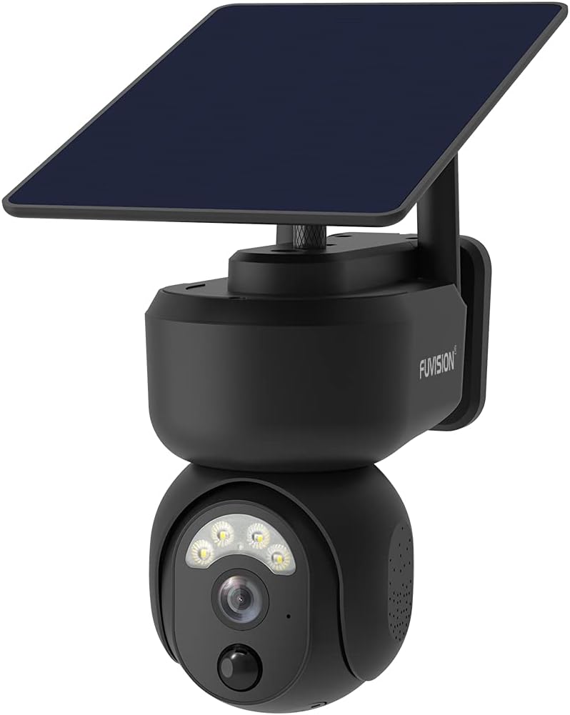 FUVISION Solar Security Camera Outdoor,Wireless WiFi Pan 360&deg; View,Rechargeable Battery 2 Way Audio with Motion Detection and Siren Color Night Vision Cloud/SD Storage S30(Black)