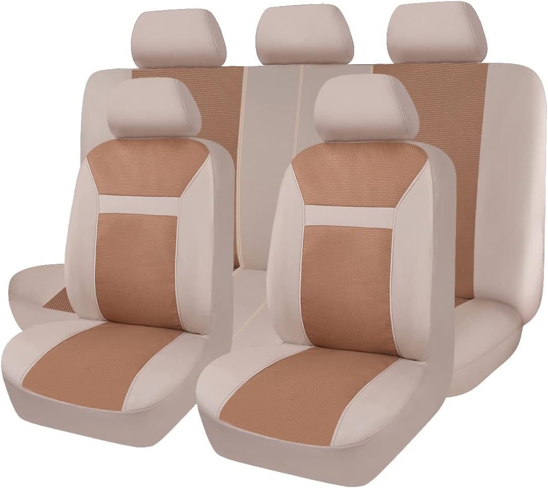 Flying Banner Car Seat Covers Full Set Front Seats and Rear Bench Seat Car Seat Protectors Durable Jacquard Cover Protectors SUV Truck Black Gray tan (Beige)