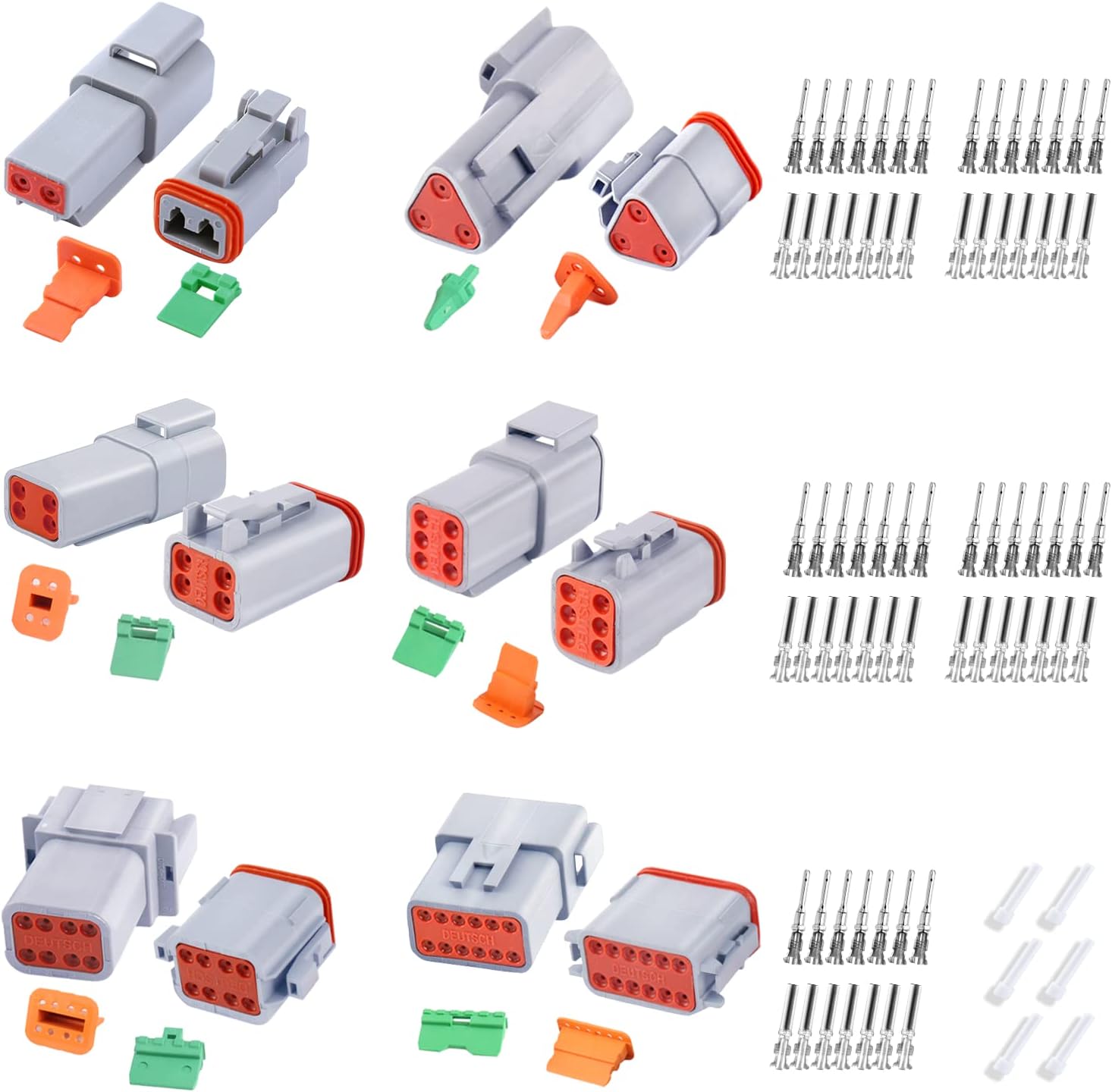 Deutsch DT Connector Kit, 2 3 4 6 8 12 Pin Gray Waterproof Electrical Connector with Solid Contact and Seal Plug for Truck, Off-Road Vehicles, Agriculture, Marine, Motorcycle Wiring，100PCS.