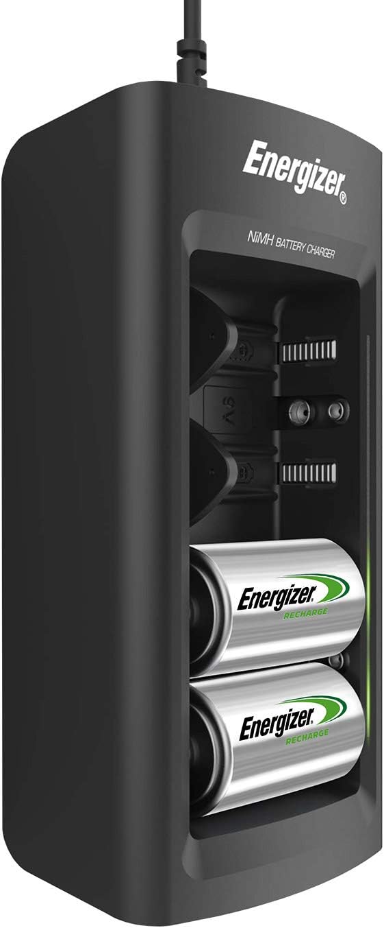Rechargeable Battery Charger by Energizer, for C D AA AAA 9V Ni-MH Rechargeable Batteries with LED Indicator and Overcharge Prevention Function Pack of 2