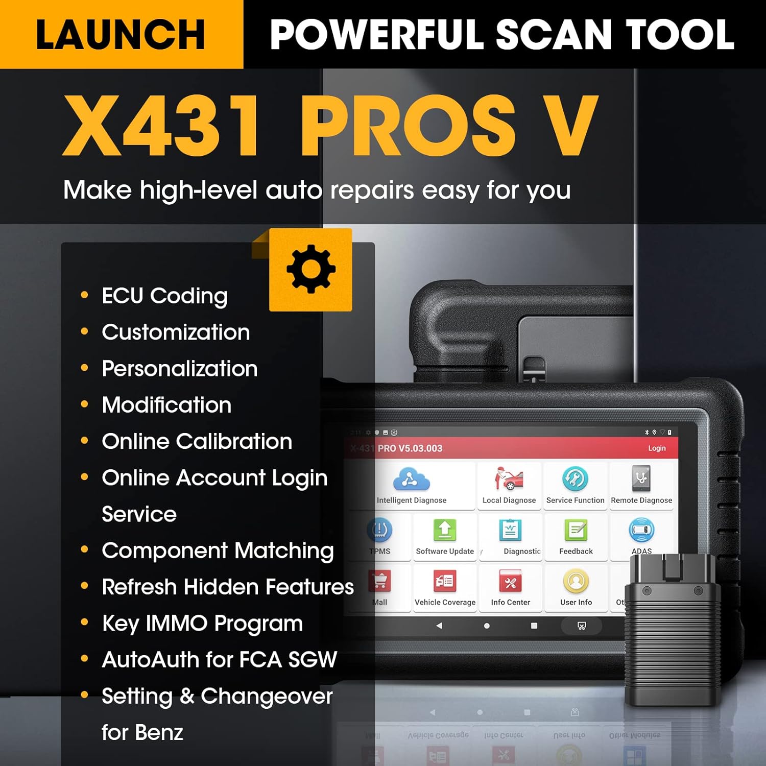 LAUNCH X431 PROS V 2022 Newest Bi-Directional Scan Tool, ECU Coding Active Test Same as X431 V+, OE-Level Full System with 31+ Reset OBD2 Scanner, AutoAuth for FCA SGW, 2 Years Free Update