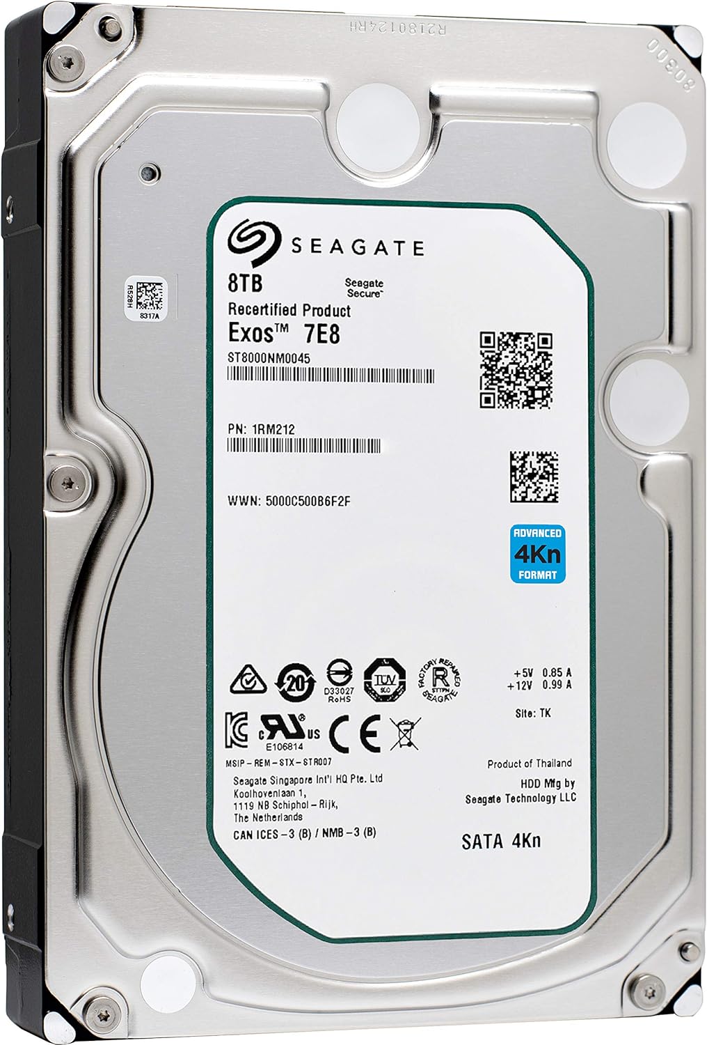 Seagate Exos 7E8 Enterprise Capacity 3.5 HDD 8TB 7200 RPM SATA 6Gb/s 4Kn 256MB Cache 3.5-Inch Enterprise Hard Disk Drive ST8000NM0045 (Renewed)