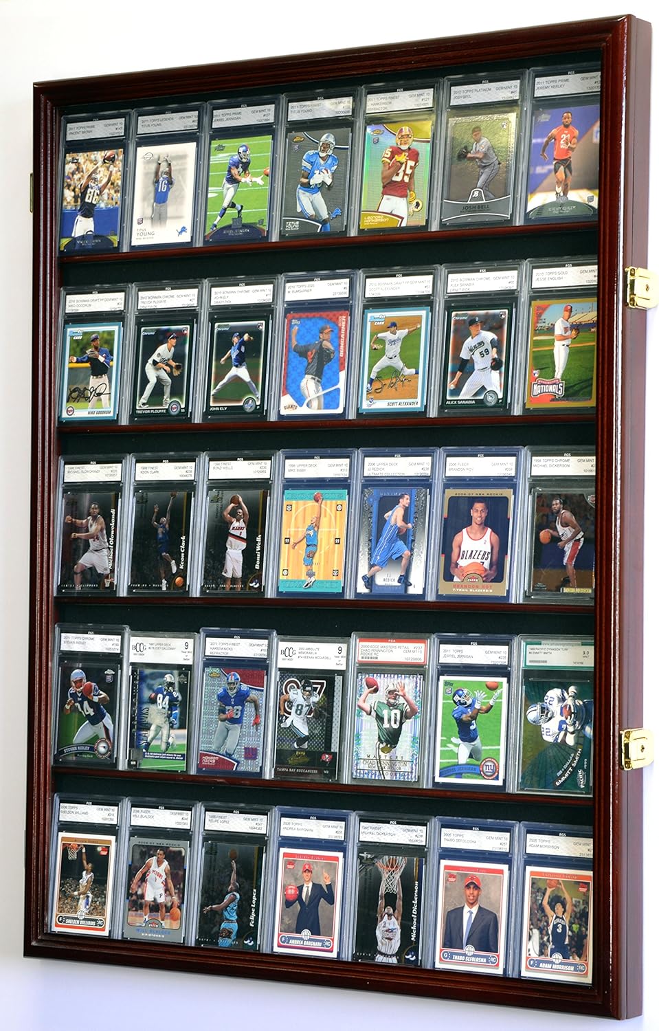 35 Graded Sport Cards / Collectible Card Display Case Wall Cabinet w/98% UV Door, Lockable, Cherry Pack of 2