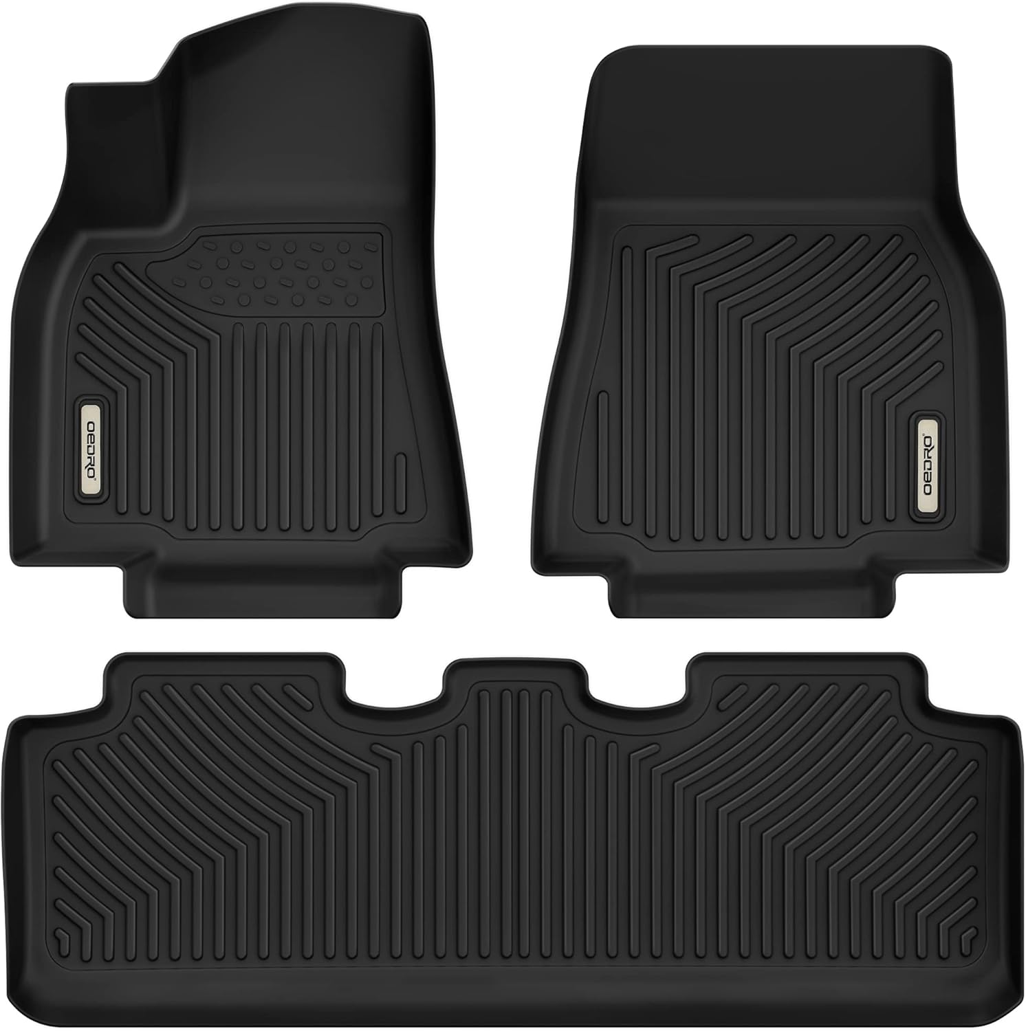 OEDRO Floor Mats Compatible with 2020-2022 Tesla Model Y (5 or 7 Seater) Includes 1st and 2nd Row: Front & Rear Full Set Liner, Black TPE All Weather Guard