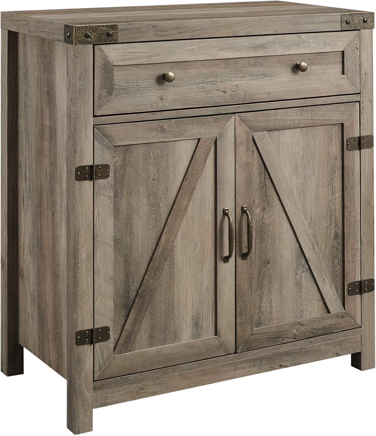 Modern Farmhouse Barn Door Accent Cabinet, Grey Wash