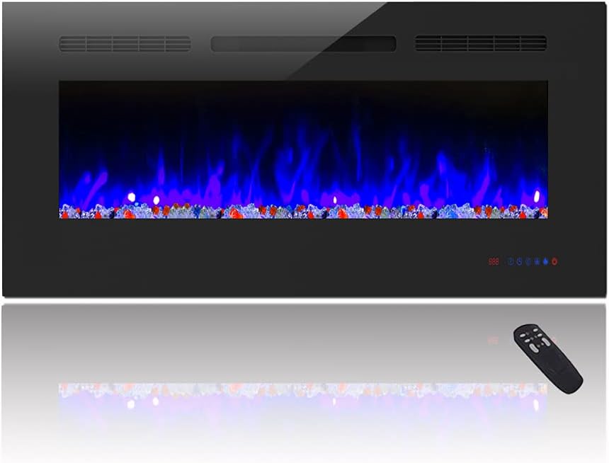 Cheerway 36 inch Wall Mounted &Recessed in Wall Electric Fireplace with Heater, Linear Wall Fireplace w/ Thermostat, Adjustable Flame&Fuel Color, Remote & Touch Control w/ Timer, 750W/1500W