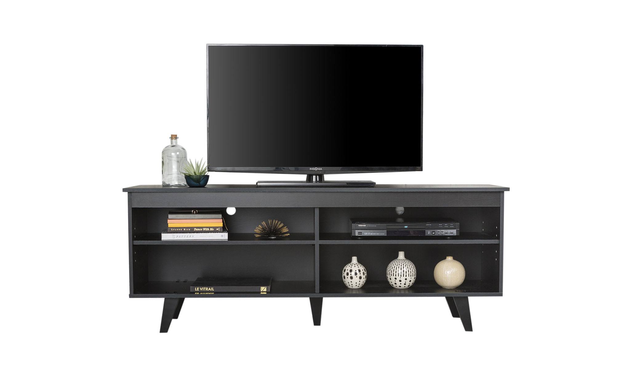 Walker Edison Wood 58 in. Simple Contemporary TV CONSOLE, Black