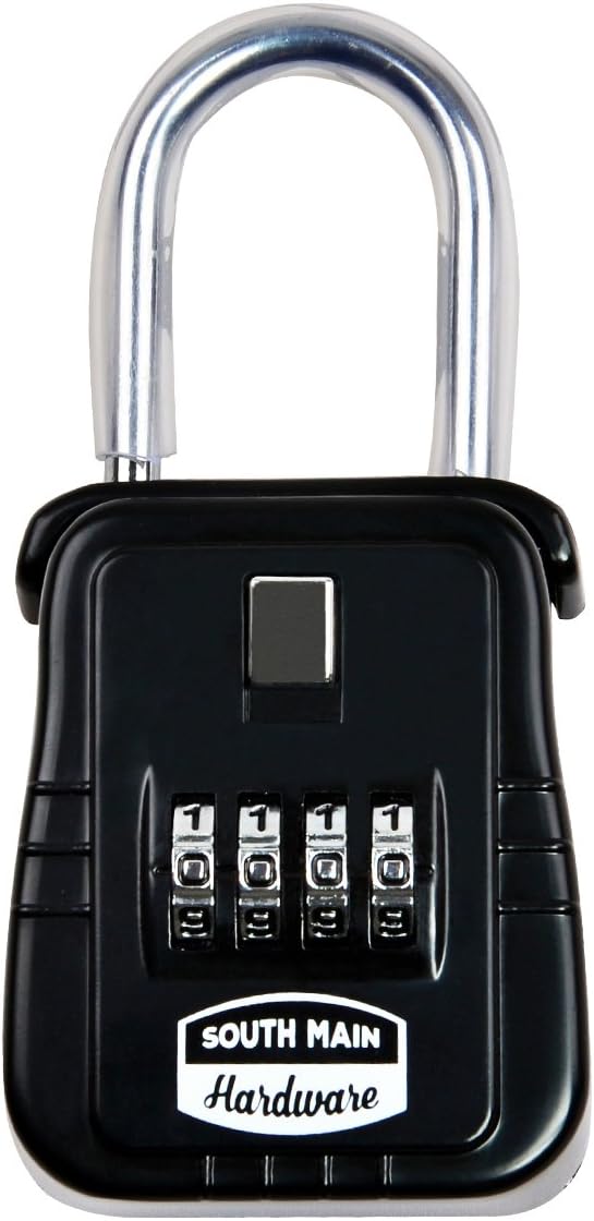 South Main Hardware 810142 (1 Pack), Black Shackle Mounted Key Storage Box with Resettable Lock Combination