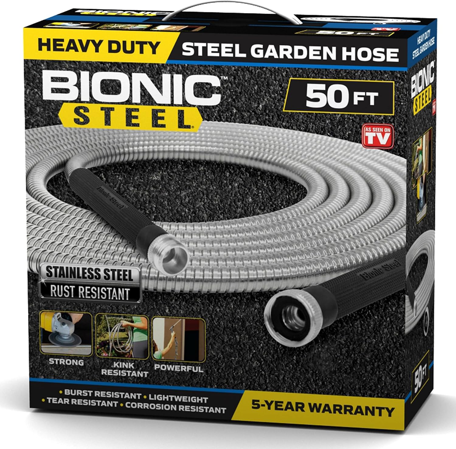 Bionic Steel 50 Foot Garden Hose 304 Stainless Steel Metal Water Hose – Super Tough & Flexible, Lightweight, Crush Resistant Aluminum Fittings, Kink & Tangle Free, Rust Proof, Easy to Use & Store Pack of 2