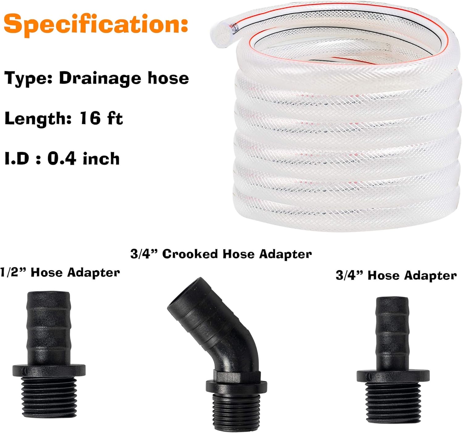 800 GPH Pool Cover Pump, Electric Swimming Pool Cover Pumps Above Ground, Sump Pump Submersible In Ground with 16 Foot Heavy Duty Drainage Hose and 3 Different Size Hose Adapter Pack of 2