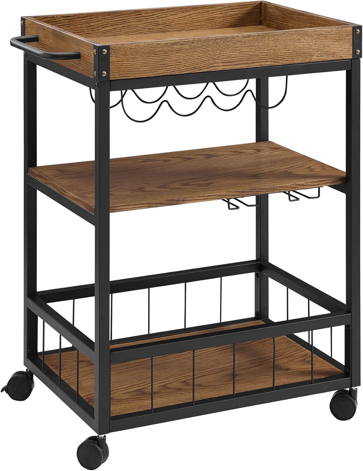 Benjara Wood and Metal Kitchen Cart with Caster Wheels, Black and Brown