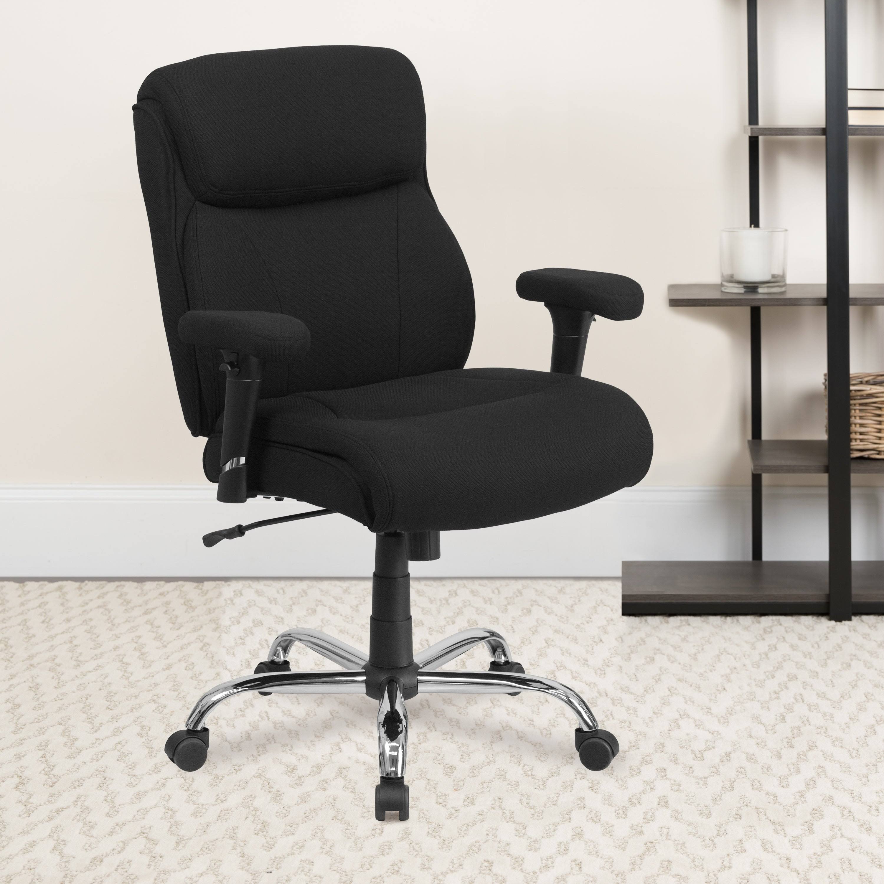 Lancaster Home Hercules Series Big and Tall Black Fabric 400-Pound Capacity Task Chair with Height Adjustable Arms