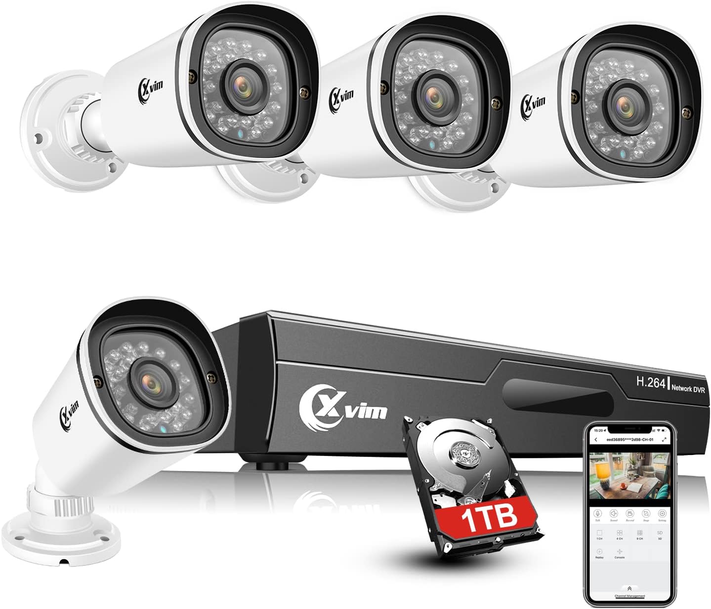 XVIM Wired Security Camera System - 8CH 1080P Home Security Camera System DVR, 8pcs HD Home Surveillance Cameras, IP66 Outdoor CCTV Camera System, Night Vision, Motion Detect, APP Access,1TB HDD