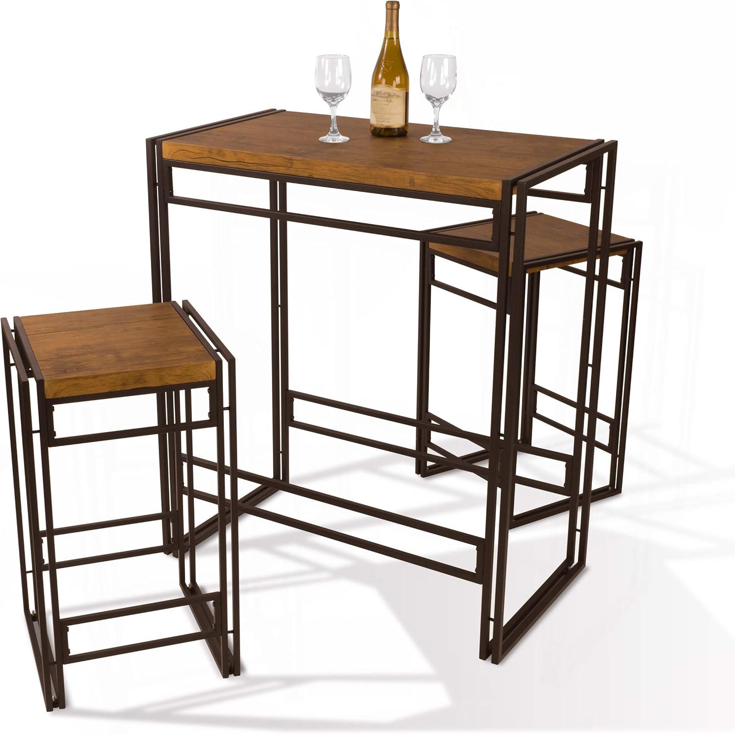 Atlantic Urban Dining Set, Bar Height Table and 2 Stools, 3 Piece Set. Woodgrain & Black PN 82008132