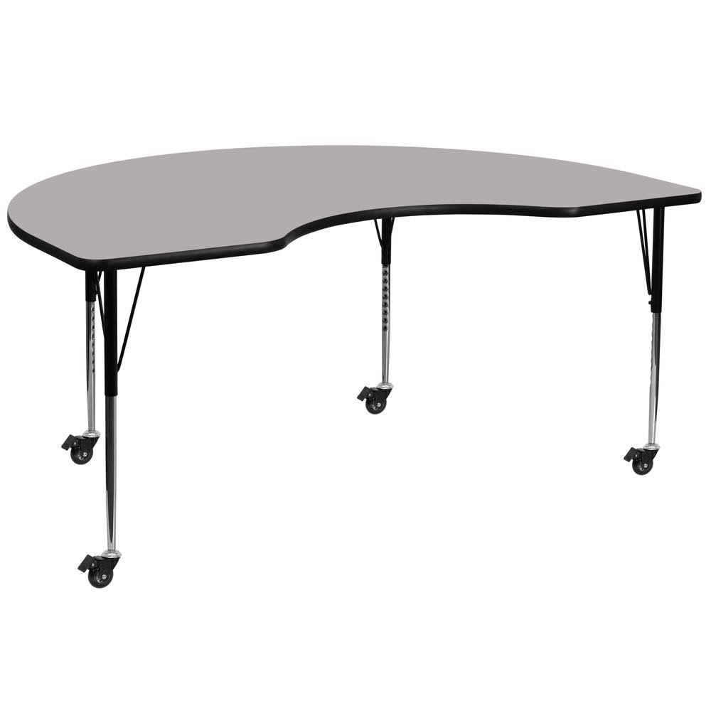 Flash Furniture Mobile 48&&W x 72&&l Kidney Grey Thermal Laminate Activity Table - Standard Height Adjustable Legs